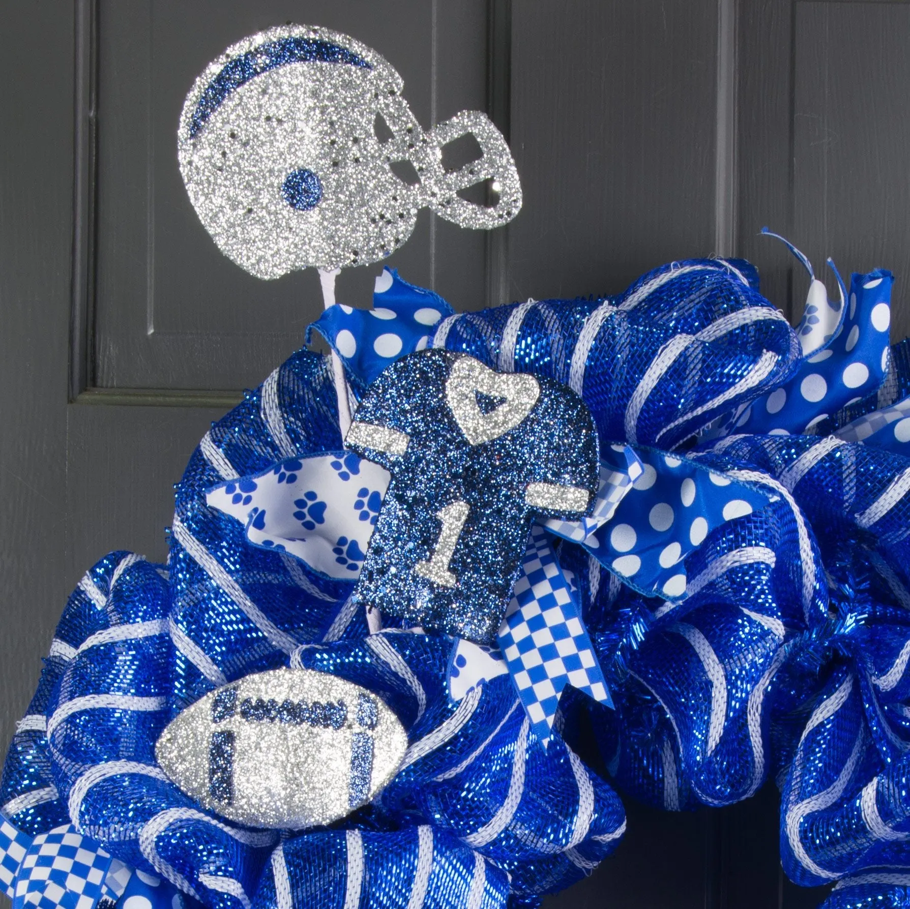 24" Glitter Helmet, Jersey, Football Pick: Navy Blue & Silver