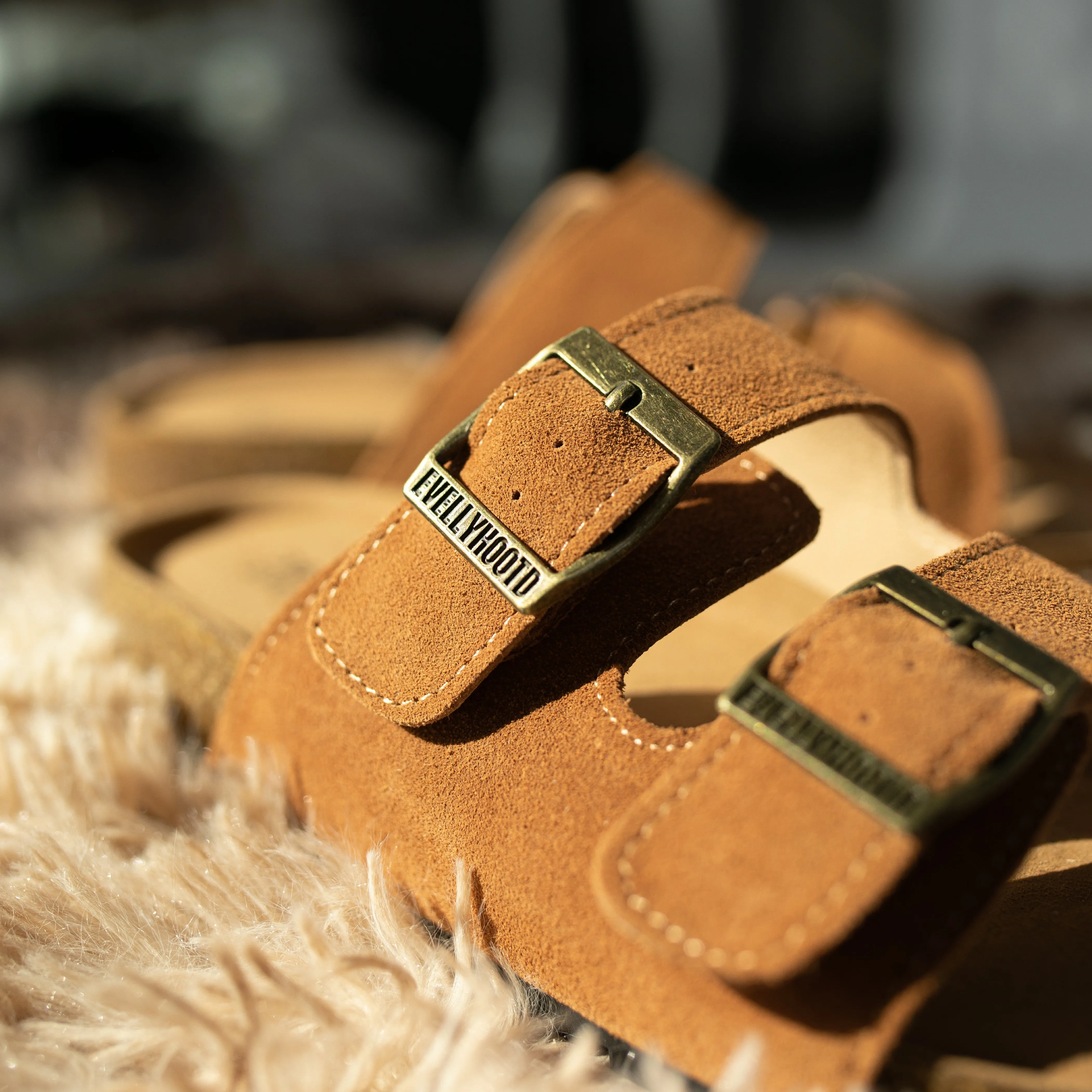 #8333 Open Toe Suede Double Buckle Sandals