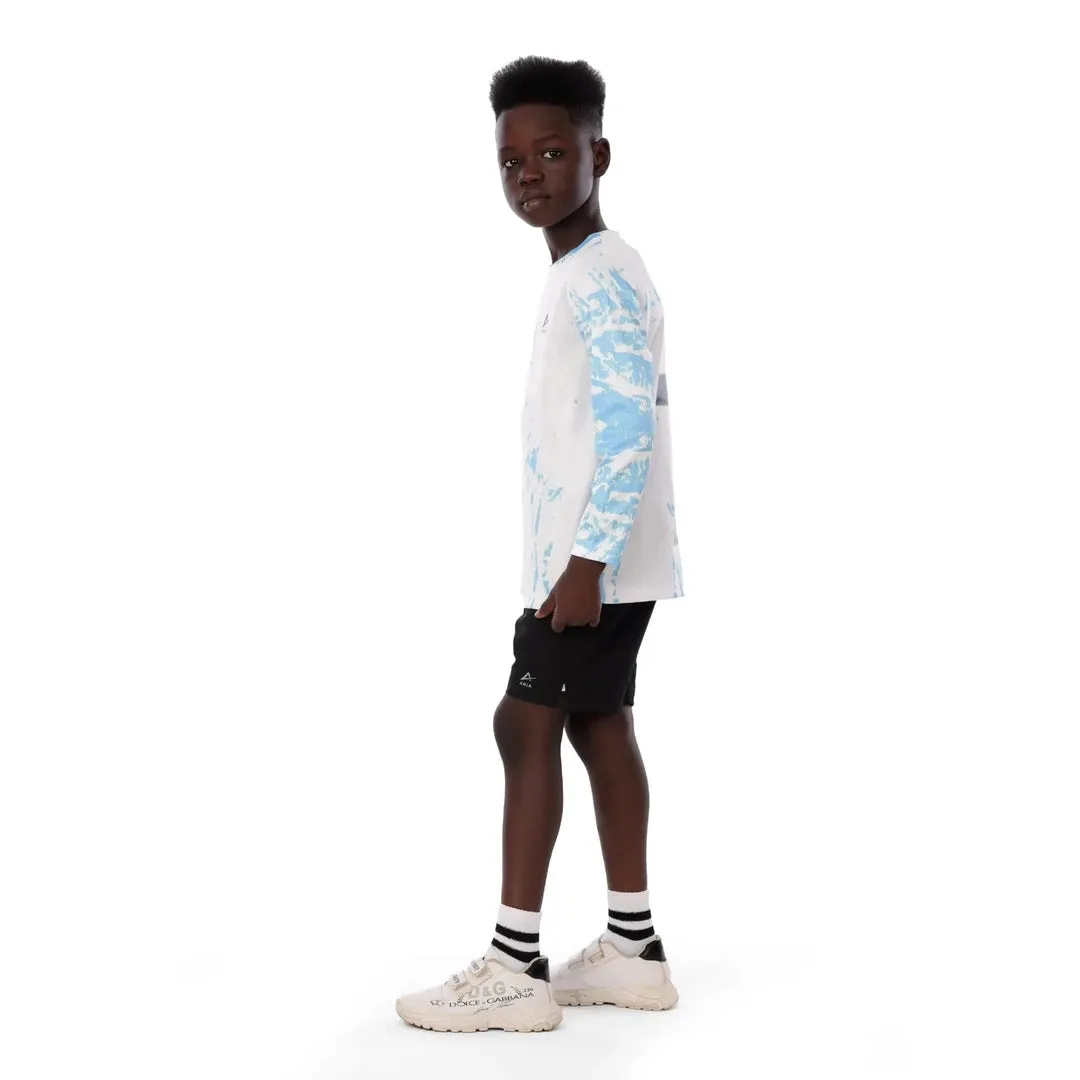 Anja Boys White Blue Football Long Sleeve T-Shirt [WS]
