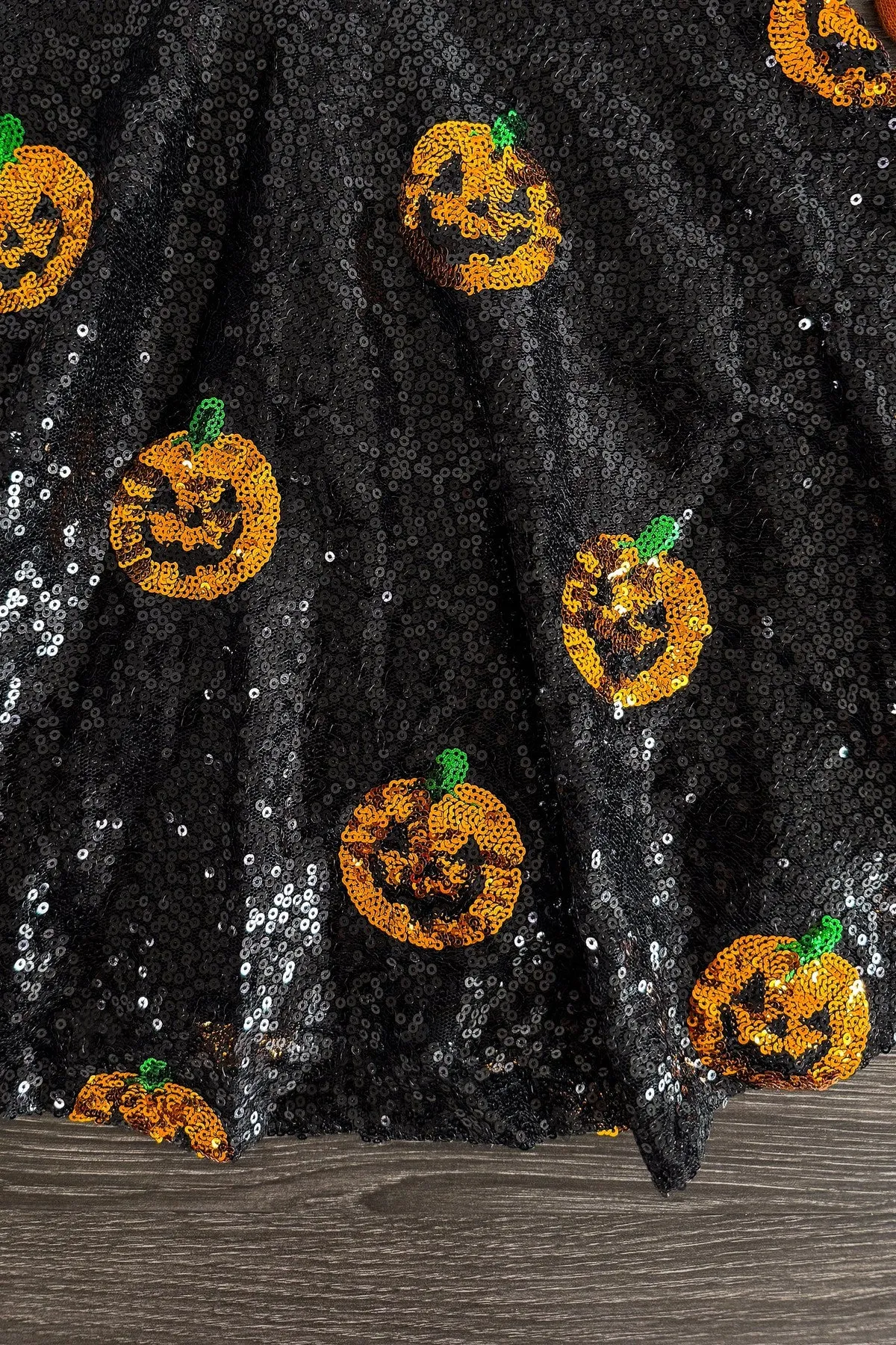Black Sequin Jack-O'-Lantern Dress