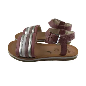 Clarks sandal shoe size 10 junior red clay and sliver straps with brown soles