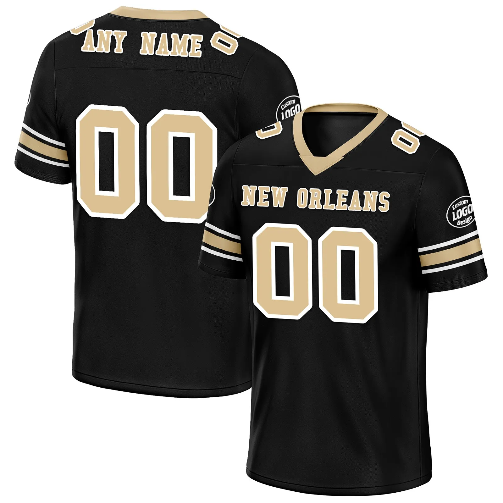 Custom Black Beige New Orleans Personalized Authentic Football Jersey FBJ02-D020256-10
