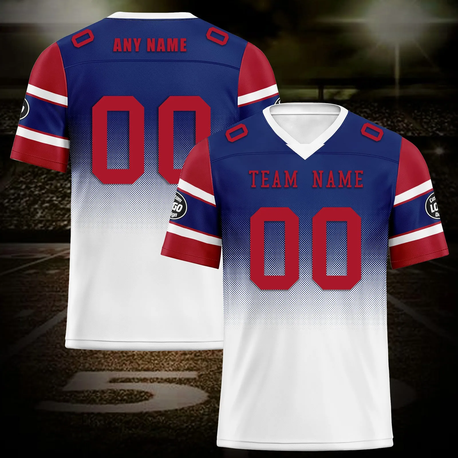 Custom Blue White New York Personalized Authentic Football Jersey FBJ02-D020249-21