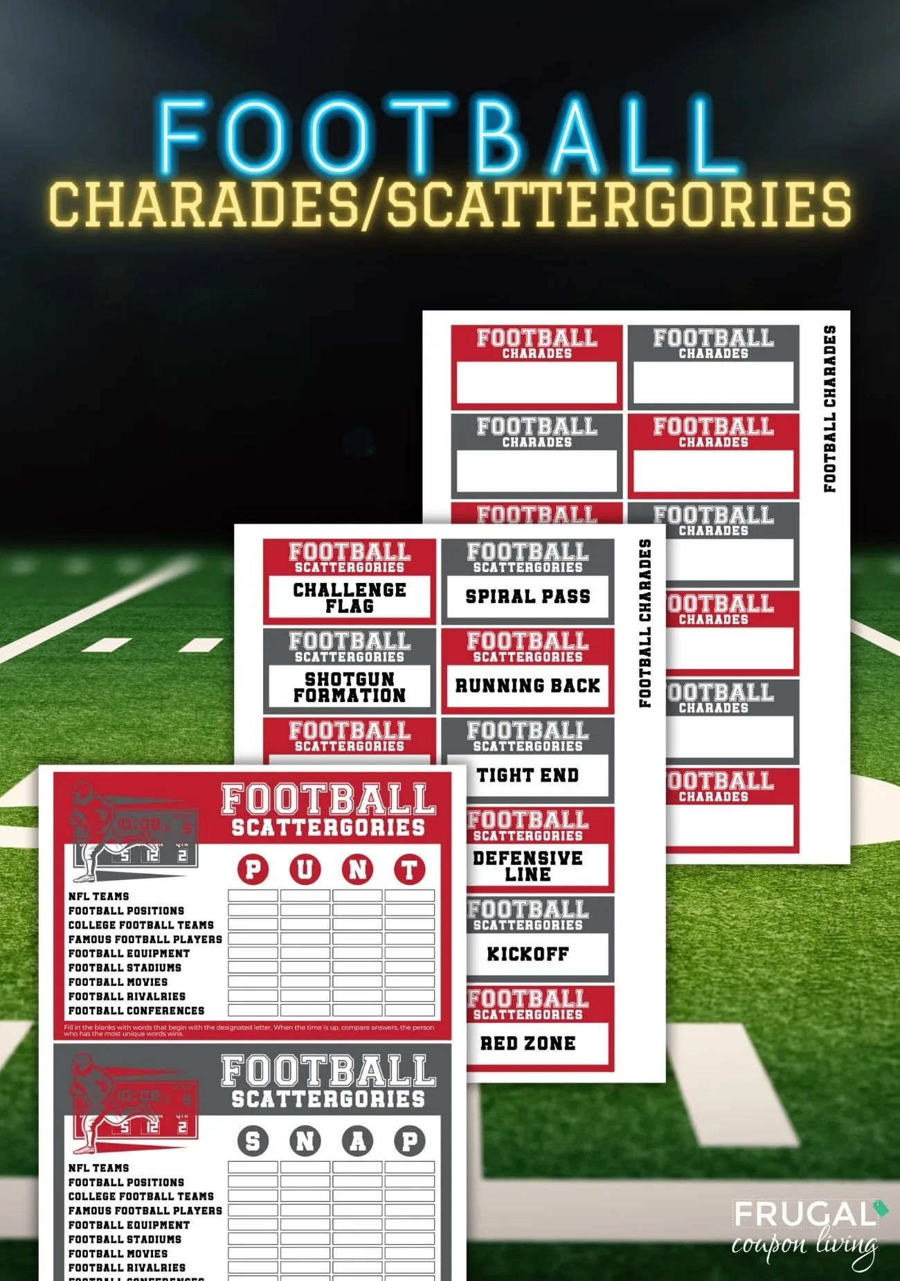 Football Party Games Set |  Charades, Bingo, 5-Second, More