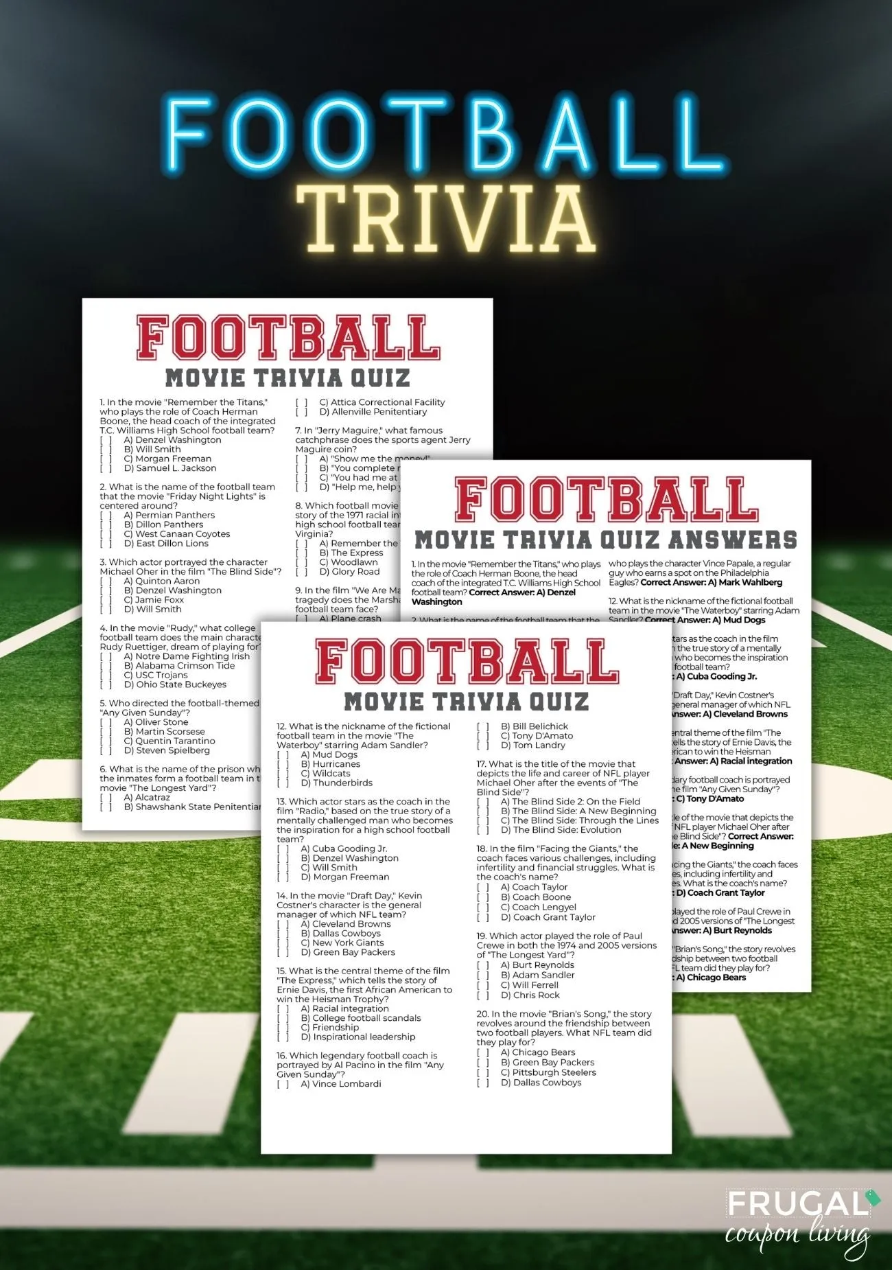 Football Party Games Set |  Charades, Bingo, 5-Second, More