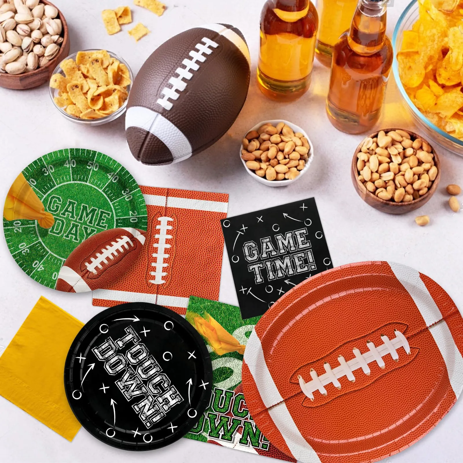 Football Party Supplies Kit for 36 Guests - Includes Large 12.5in Plates and 7in Dessert Plates,- for Football Birthday and Tailgate Party Decorations