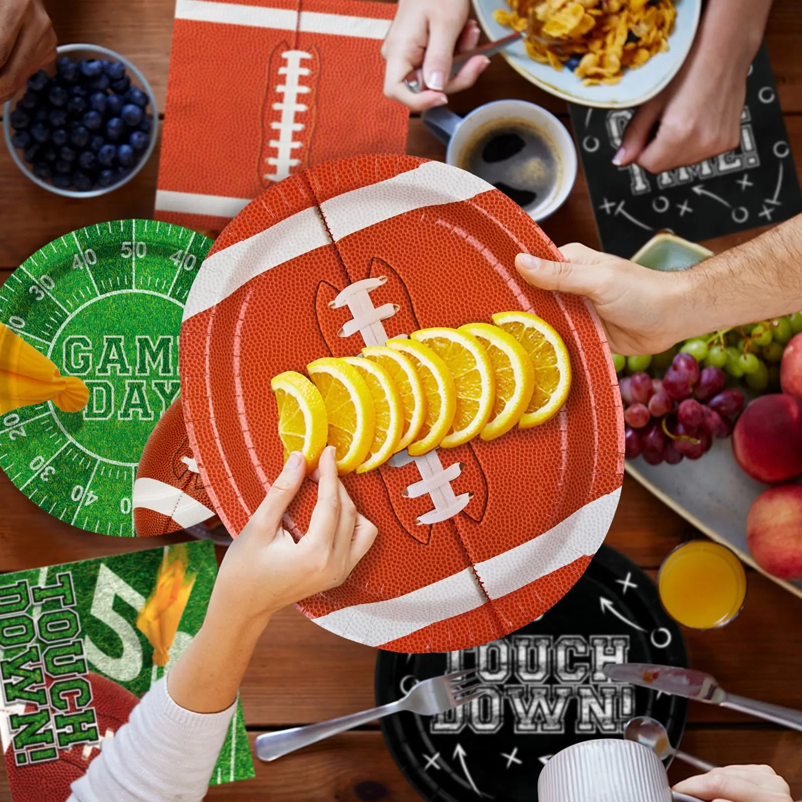 Football Party Supplies Kit for 36 Guests - Includes Large 12.5in Plates and 7in Dessert Plates,- for Football Birthday and Tailgate Party Decorations