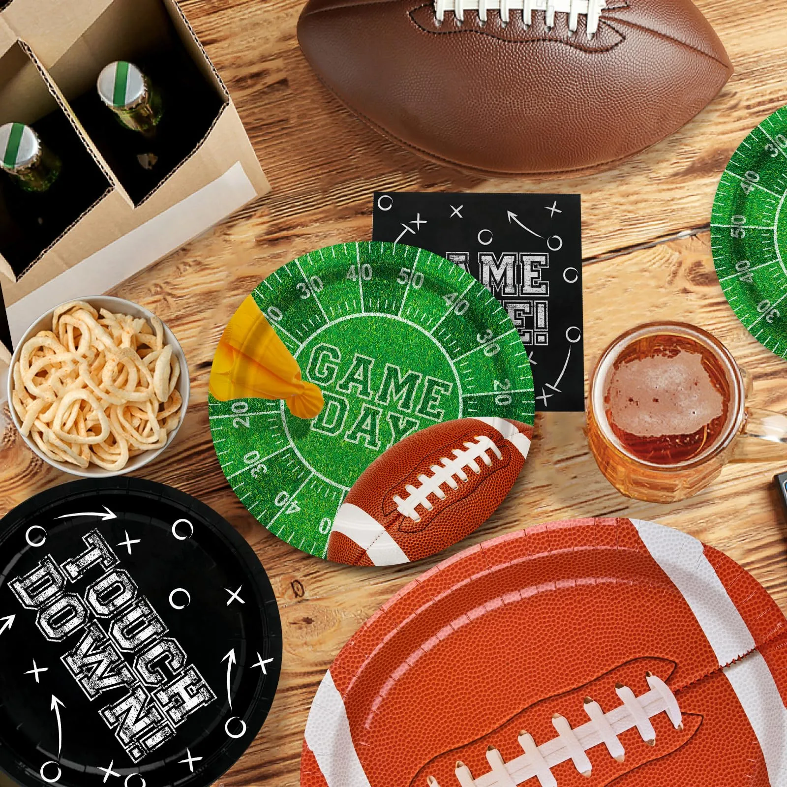 Football Party Supplies Kit for 36 Guests - Includes Large 12.5in Plates and 7in Dessert Plates,- for Football Birthday and Tailgate Party Decorations