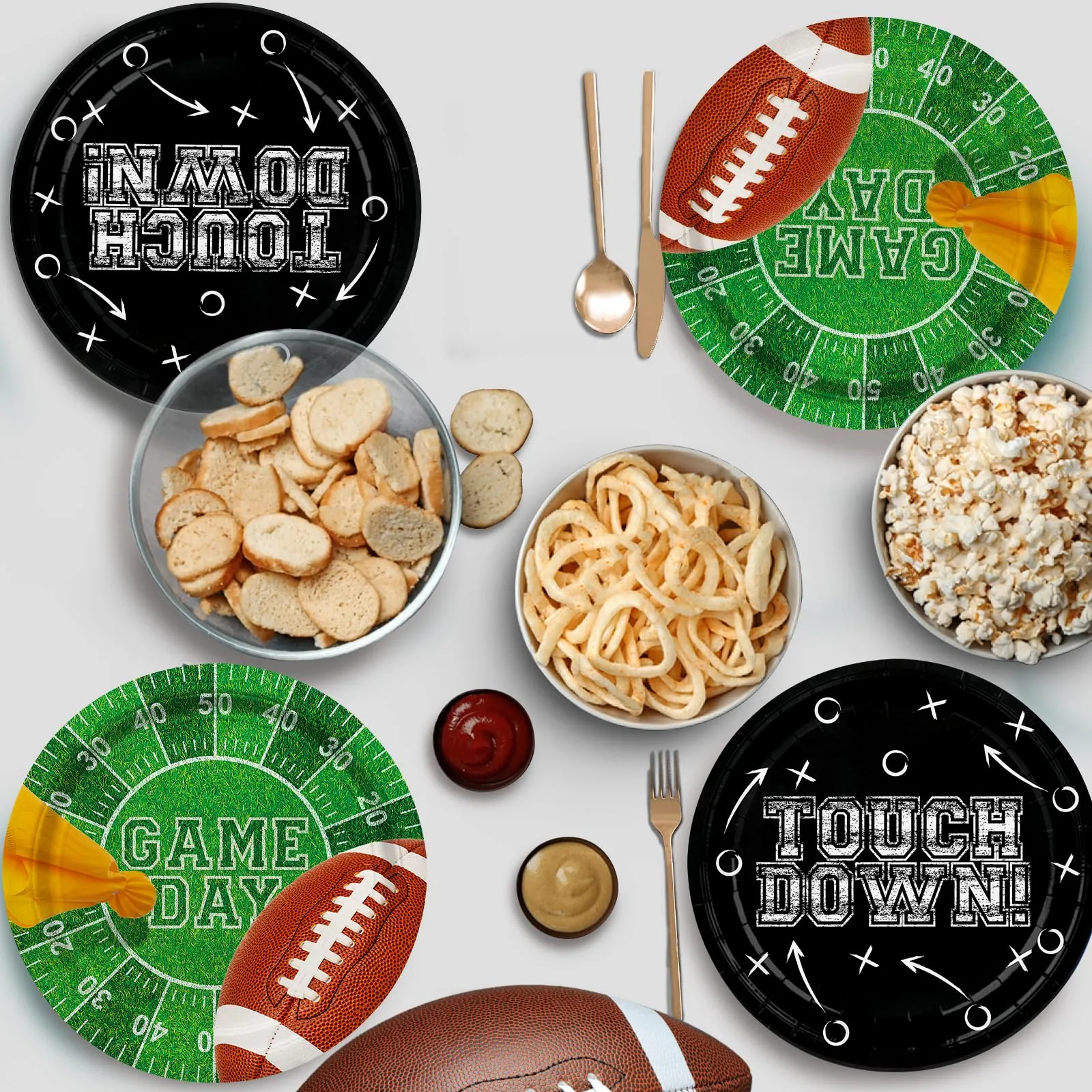 Football Party Supplies Kit for 36 Guests - Includes Large 12.5in Plates and 7in Dessert Plates,- for Football Birthday and Tailgate Party Decorations