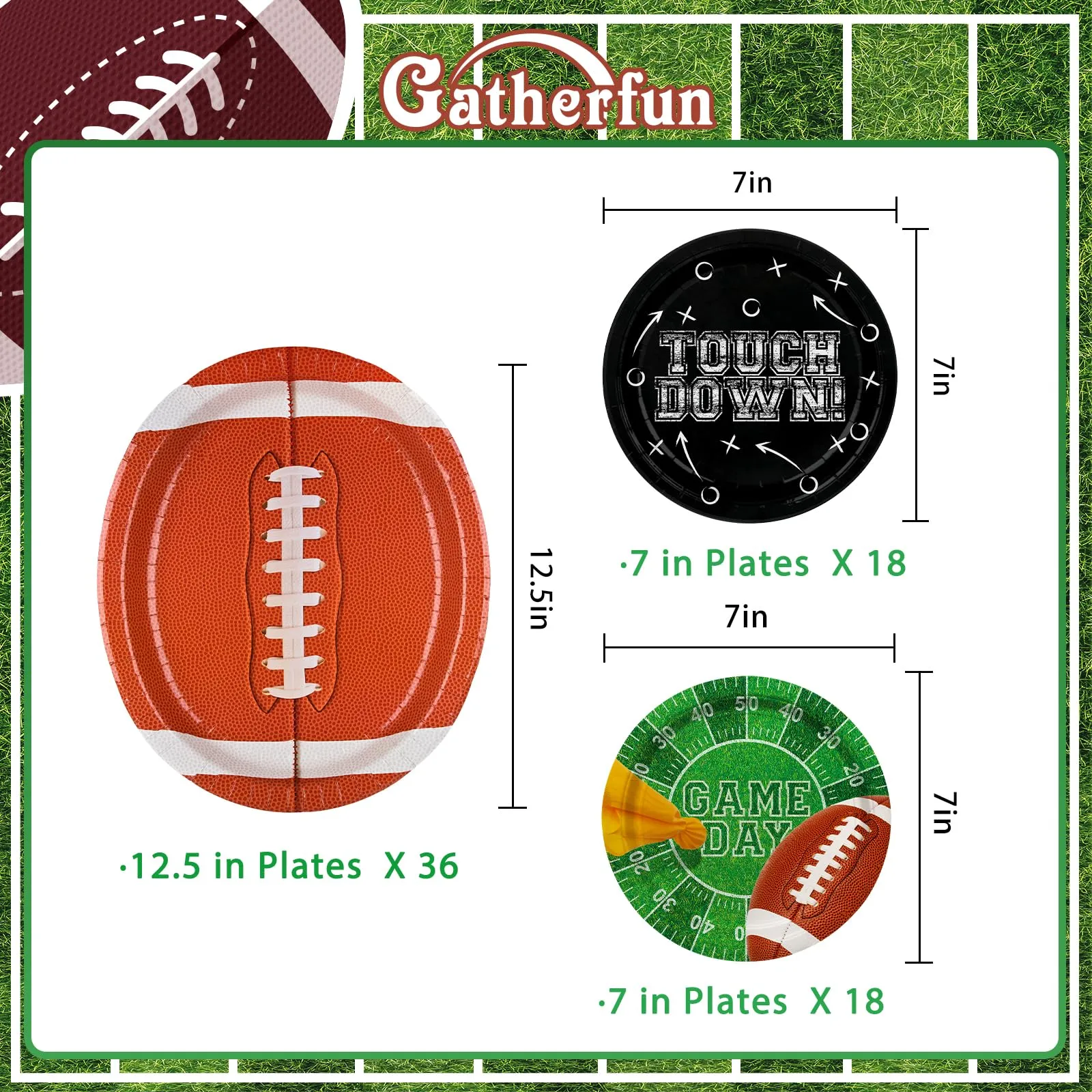 Football Party Supplies Kit for 36 Guests - Includes Large 12.5in Plates and 7in Dessert Plates,- for Football Birthday and Tailgate Party Decorations