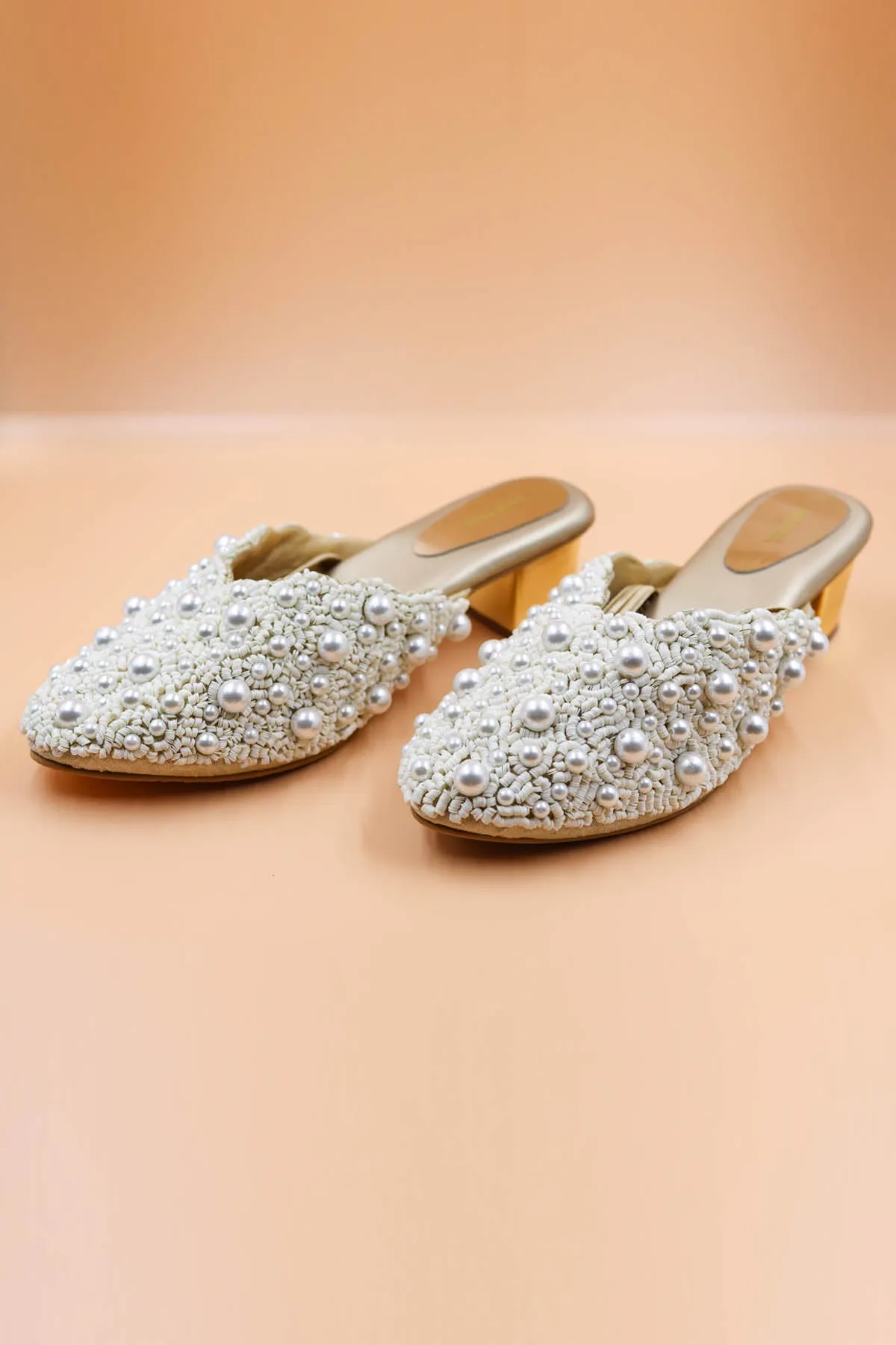 Gold Beads Embellished Mules