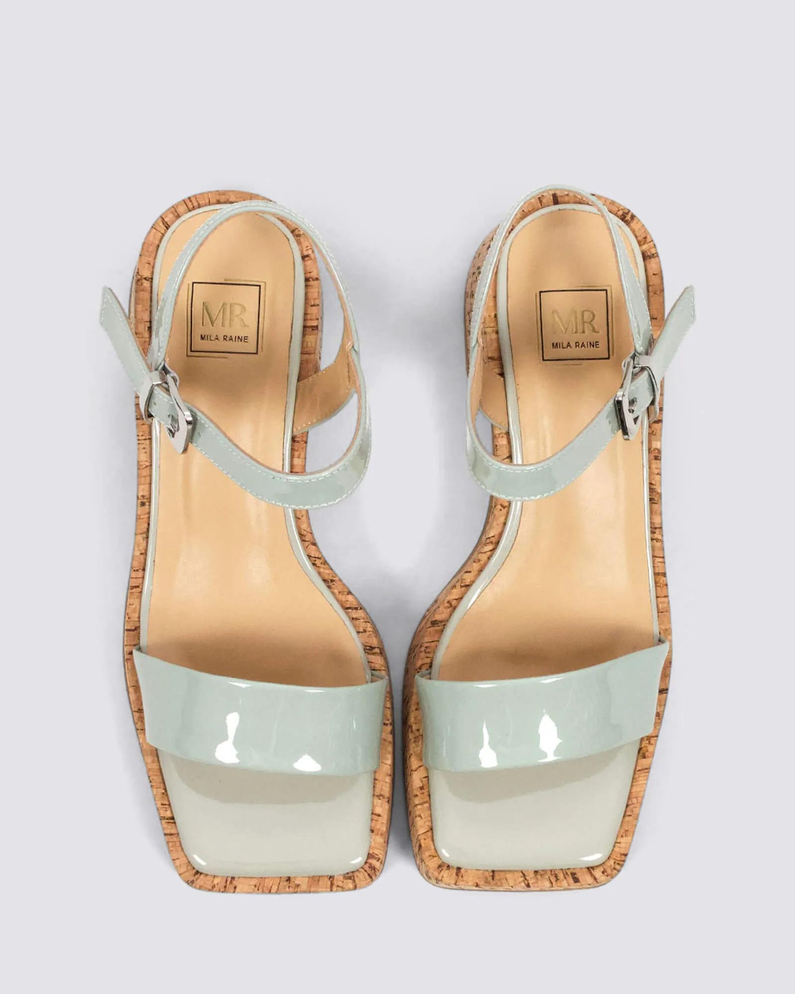 JUJU PLATFORM SANDALS MIST PATENT
