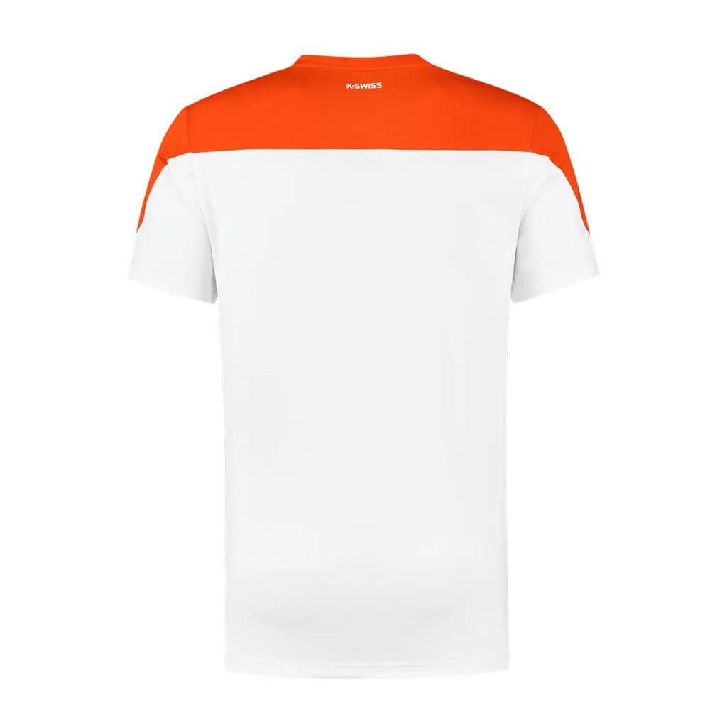K-Swiss Hypercourt Block Crew Tee 3 Mens T-Shirt - White / Spicy Orange
