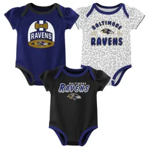 New - NFL Baltimore Ravens Baby Girls' Onesies 3pk Set - 18M