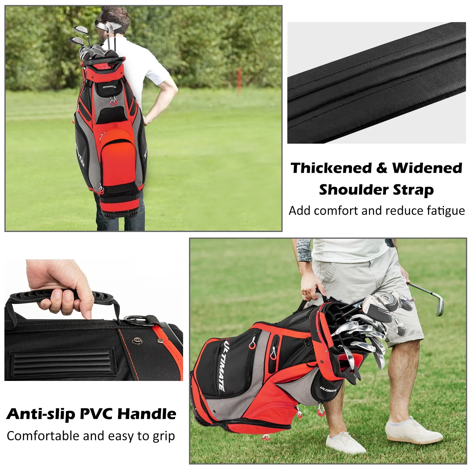 NNECW Lightweight &amp Portable Golf Stand Bag with 7 Zippered Pocket-Red