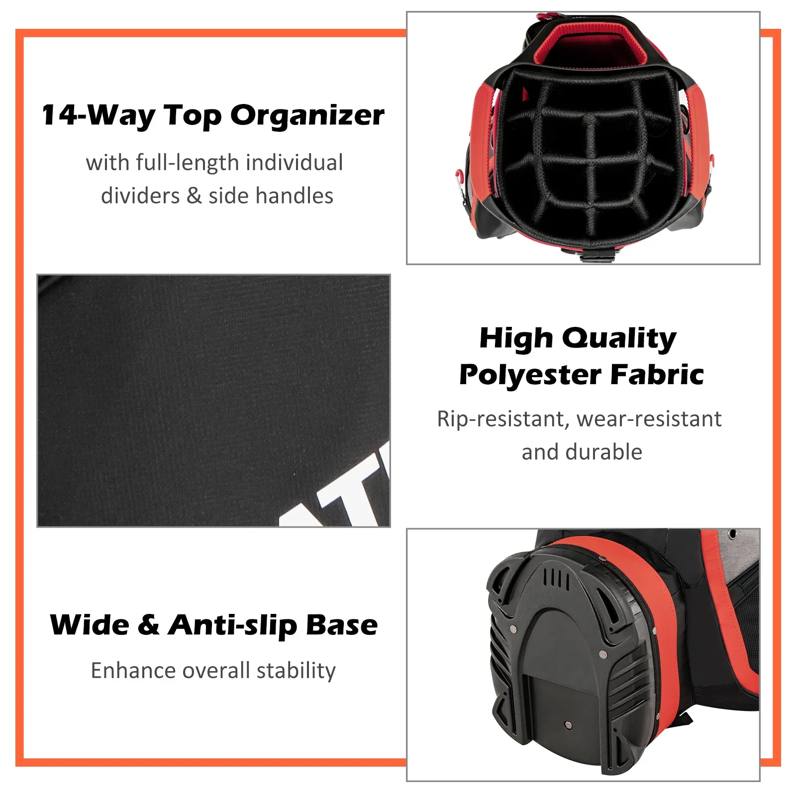 NNECW Lightweight &amp Portable Golf Stand Bag with 7 Zippered Pocket-Red