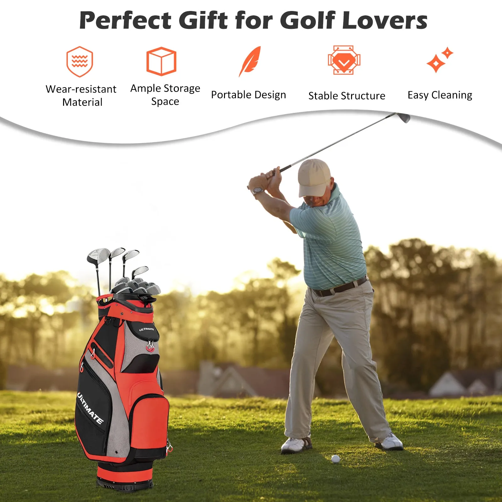NNECW Lightweight &amp Portable Golf Stand Bag with 7 Zippered Pocket-Red