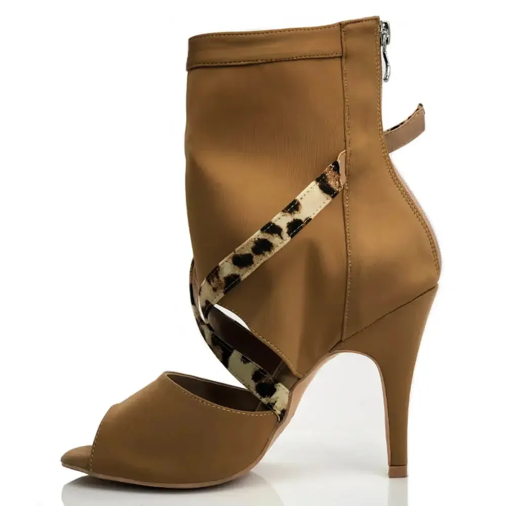Sabeena - Open Toe Stretch Lycra Crossing Strap Latin Dance Booties (Street Sole)