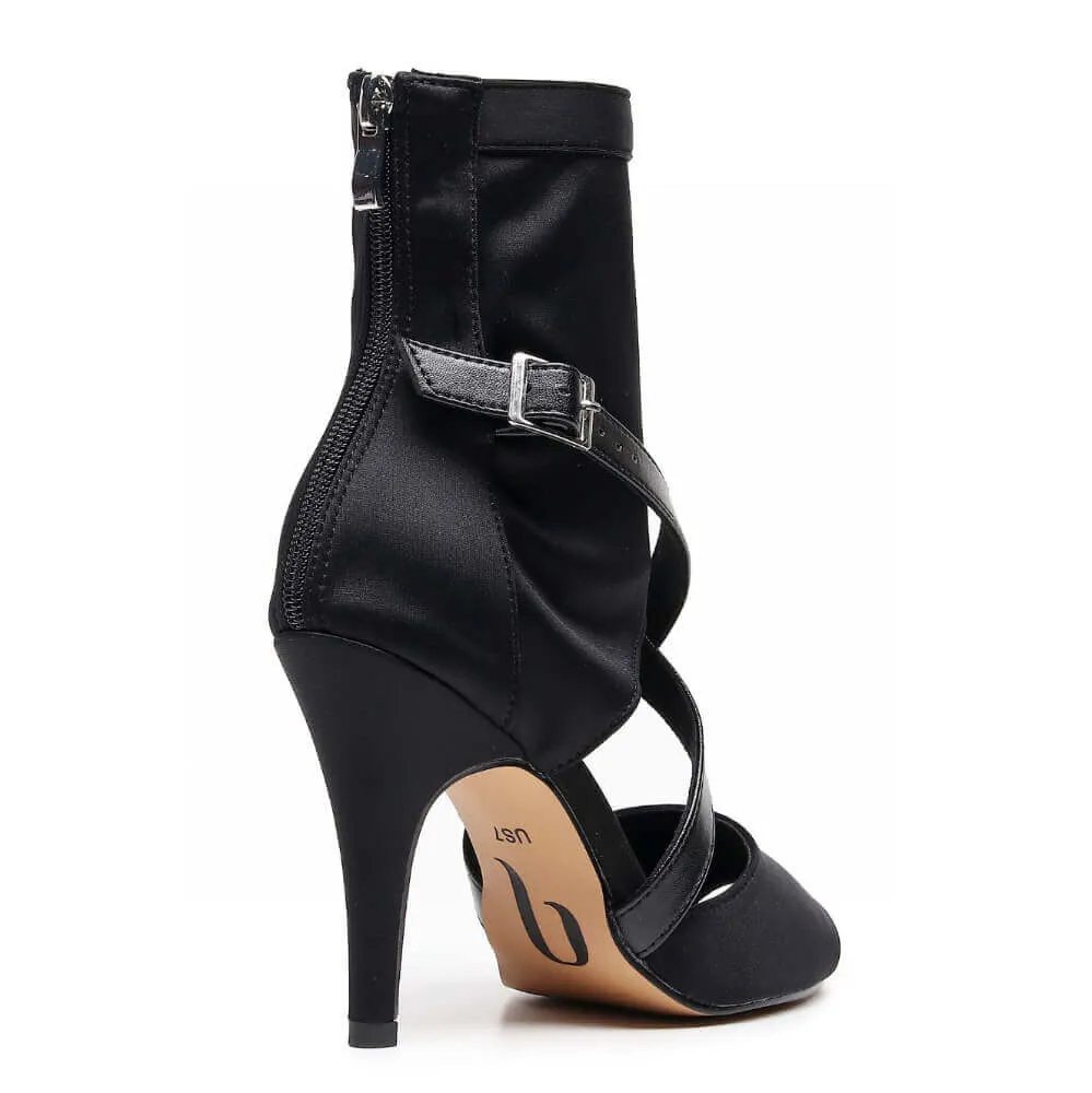 Sabeena - Open Toe Stretch Lycra Crossing Strap Latin Dance Booties (Street Sole)
