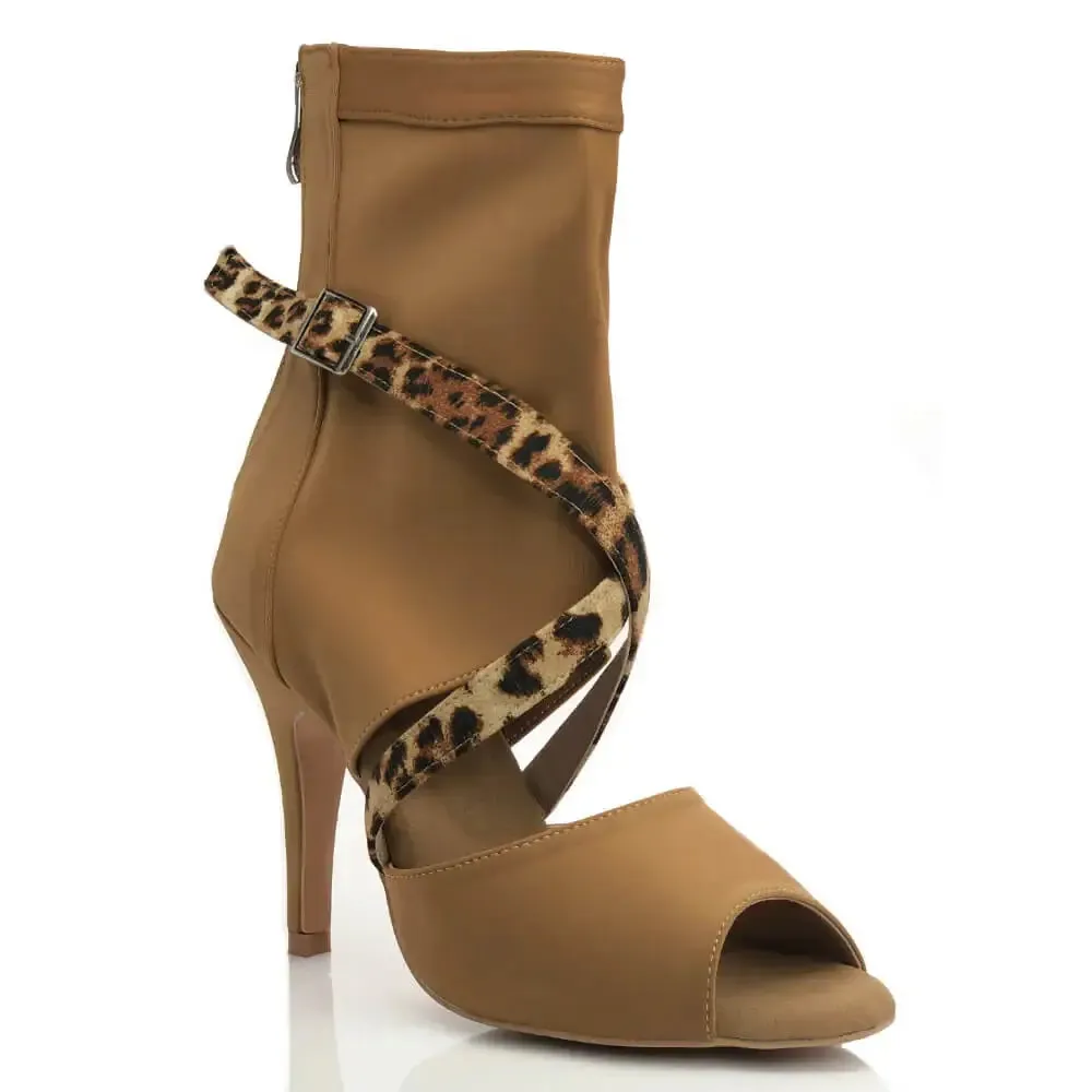 Sabeena - Open Toe Stretch Lycra Crossing Strap Latin Dance Booties (Street Sole)