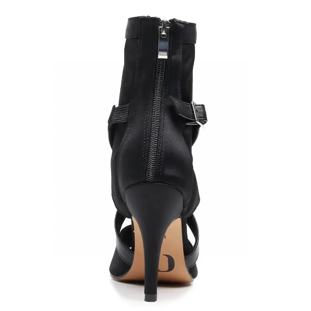 Sabeena - Open Toe Stretch Lycra Crossing Strap Latin Dance Booties (Street Sole)