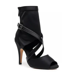 Sabeena - Open Toe Stretch Lycra Crossing Strap Latin Dance Booties (Street Sole)