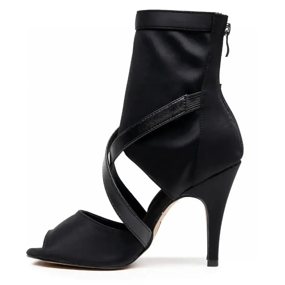 Sabeena - Open Toe Stretch Lycra Crossing Strap Latin Dance Booties (Street Sole)