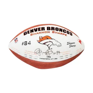 Shannon Sharpe Signed Denver Broncos Official NFL Team Logo White Football *Deflated (JSA)
