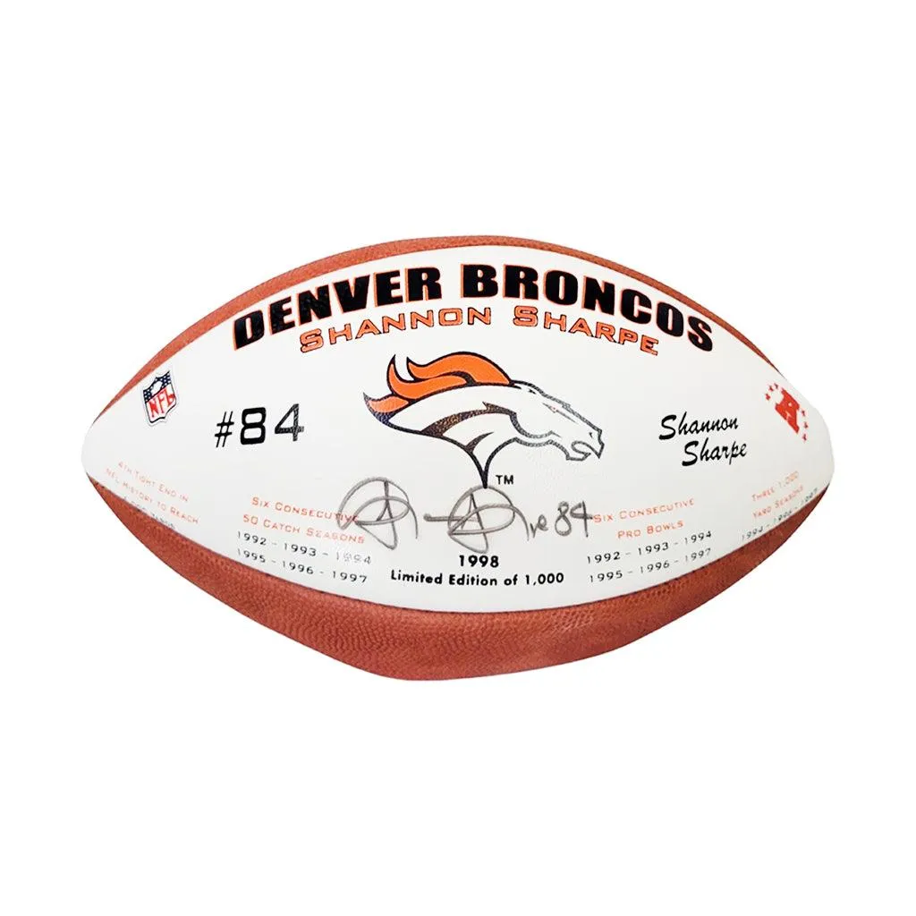 Shannon Sharpe Signed Denver Broncos Official NFL Team Logo White Football *Deflated (JSA)