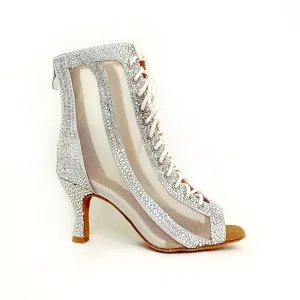 Sierra - Silver Crystals Decorated Latin Dance Booties