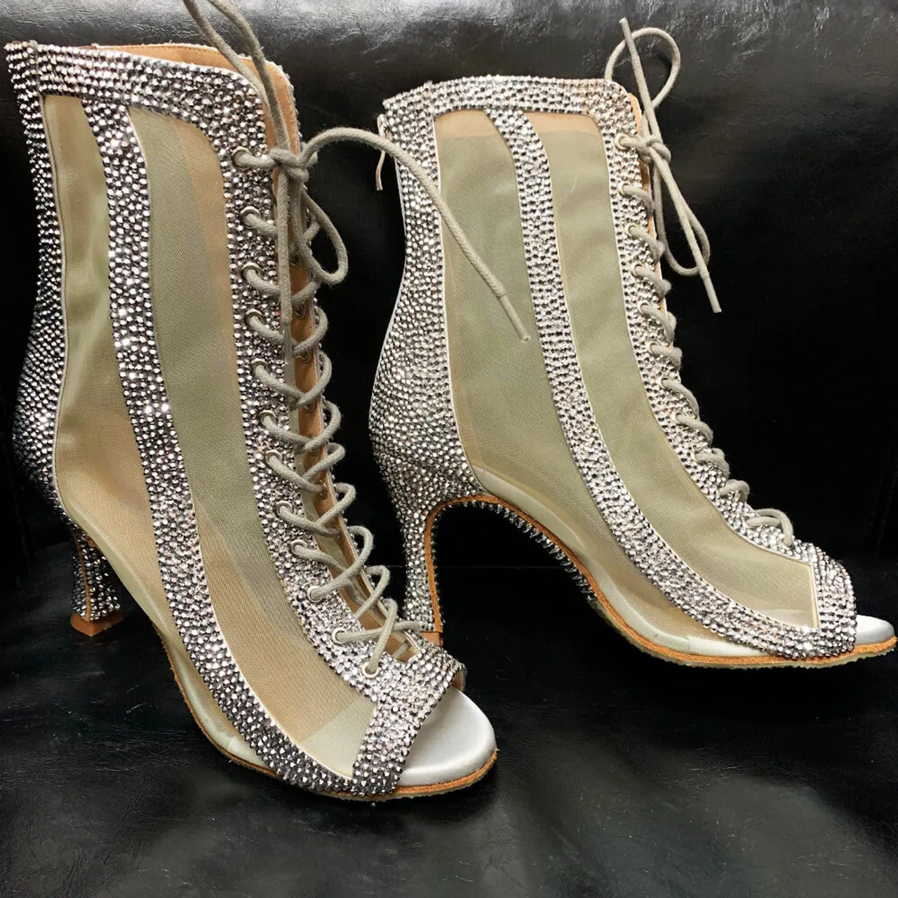 Sierra - Silver Crystals Decorated Latin Dance Booties