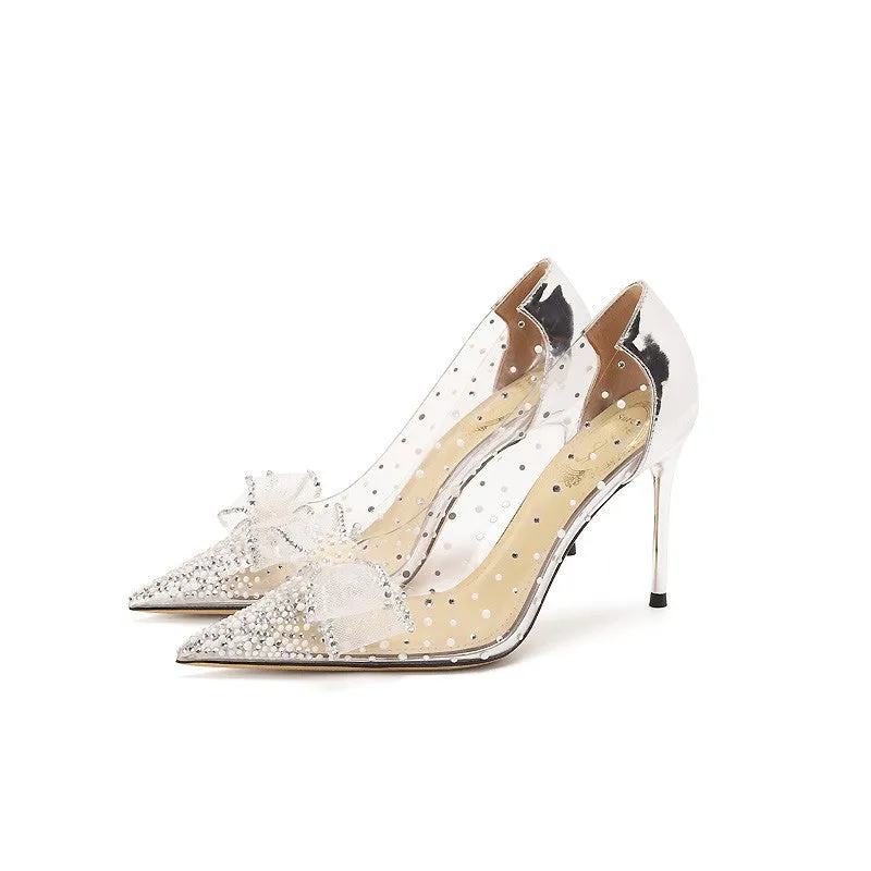 Summer Rhinestone Transparent Pointed Toe Stiletto Heels Shoes