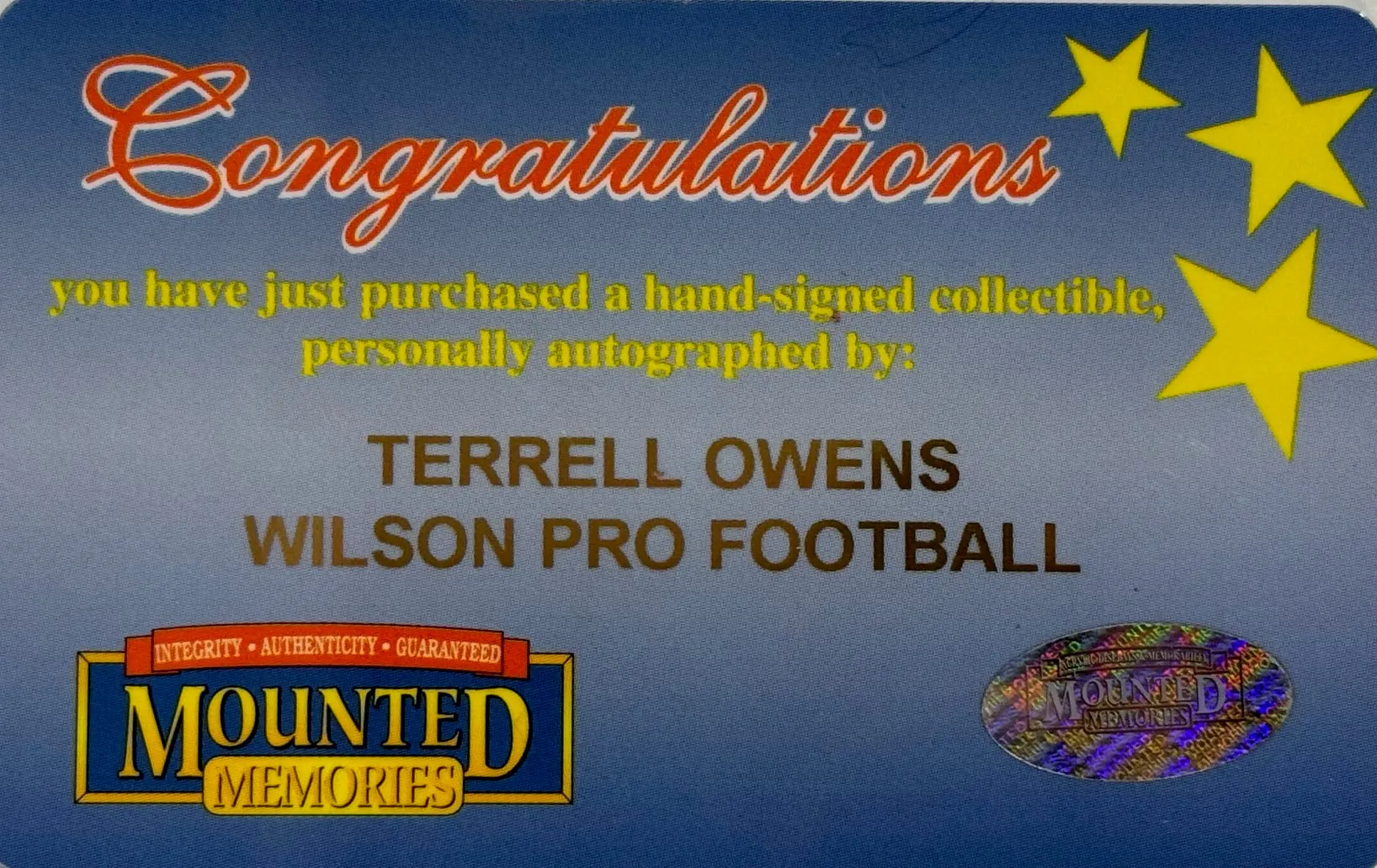 Terrell Owens Autographed Official Wilson NFL Football (Mounted Memories)