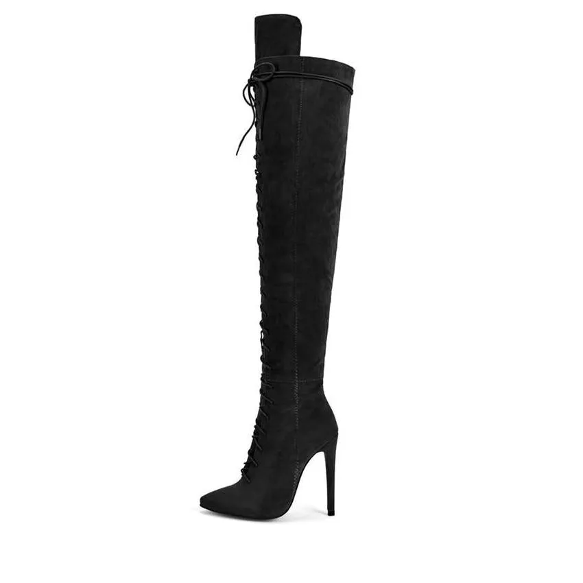 Tillbuy Tie Up Over Knee Boots