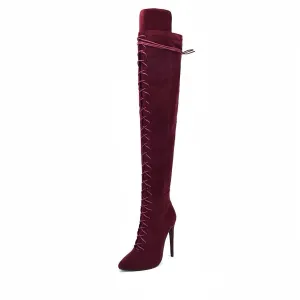 Tillbuy Tie Up Over Knee Boots